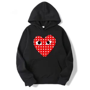 Comme Des Garcons White Dotted Heart Hoodie