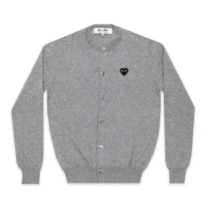 PLAY Round Neck Cardigan Black Rhinestone Heart (Light Grey)