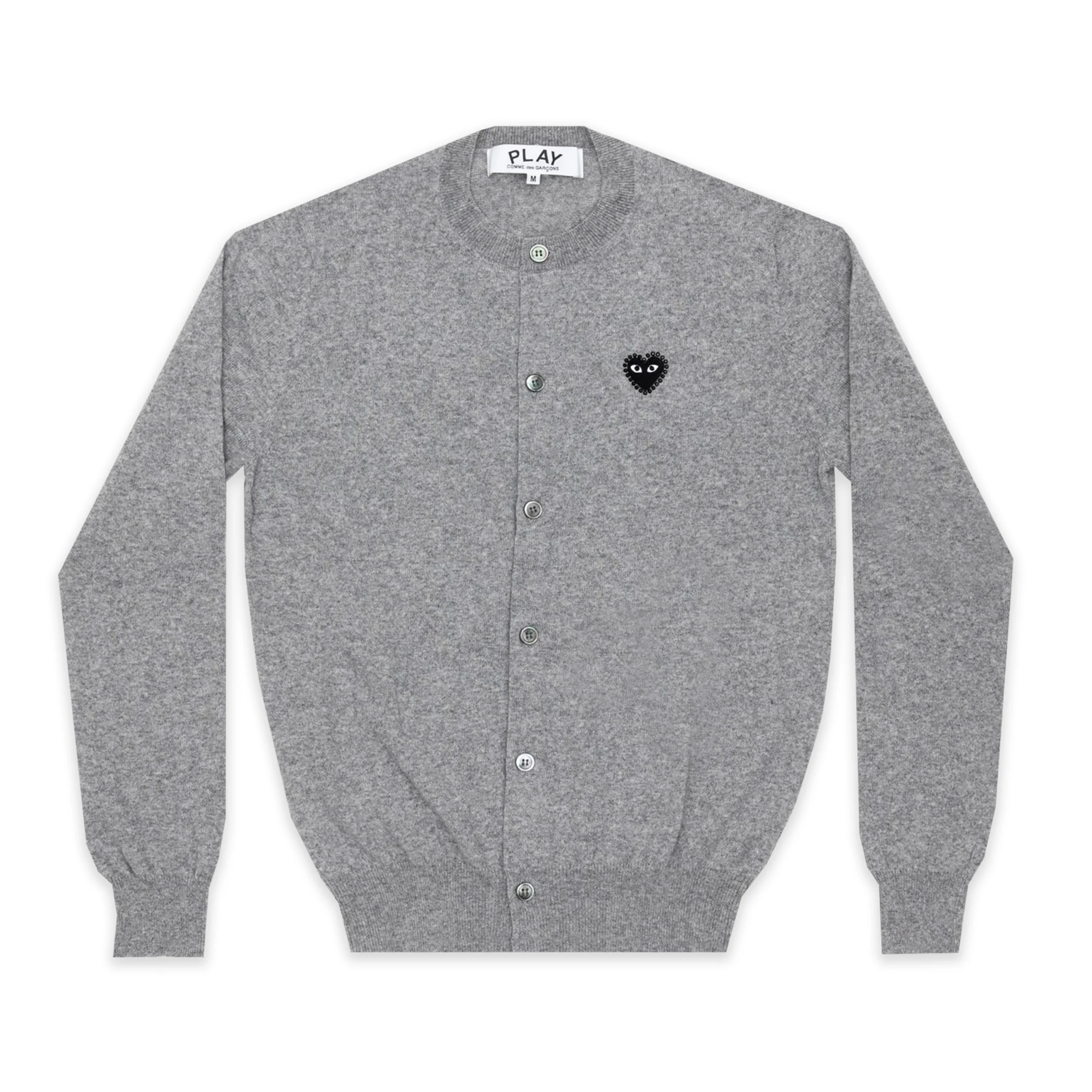 PLAY Round Neck Cardigan Black Rhinestone Heart (Light Grey) PLAY Round Neck Cardigan Black Rhinestone Heart (Light Grey)