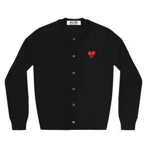 PLAY Round Neck Cardigan Red Emblem Black
