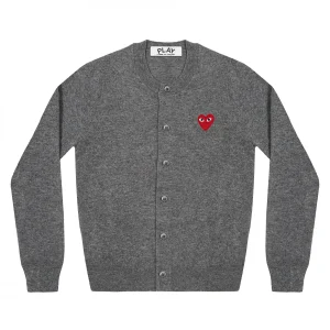 PLAY Round Neck Cardigan Red Emblem Grey