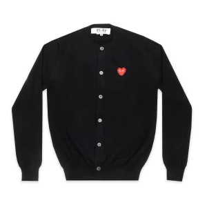 PLAY Round Neck Cardigan Red Rhinestone Heart (Black)