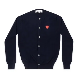 PLAY Round Neck Cardigan Red Rhinestone Heart (Navy)