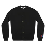 PLAY V-Neck Cardigan Invader Red Heart and Blue Emblem (Black)