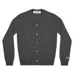 PLAY V-Neck Cardigan Invader Red Heart and Blue Emblem (Grey)