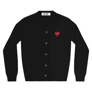 PLAY V-Neck Cardigan Red Emblem Black
