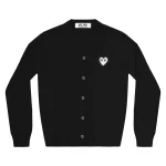 PLAY V-Neck Cardigan White Heart Black