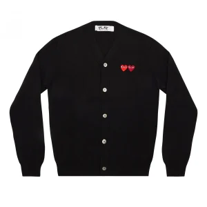 PLAY V-Neck Cardigan with Double Emblems Black