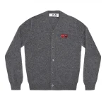 PLAY V-Neck Cardigan with Double Emblems Grey