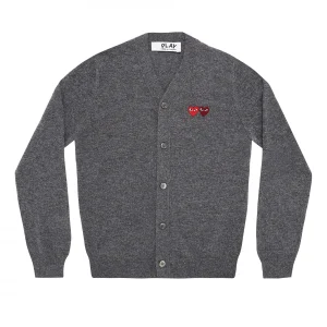 PLAY V-Neck Cardigan with Double Emblems Grey