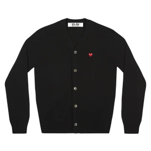 PLAY V-Neck Cardigan with Small Red Heart Black