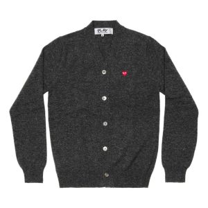 PLAY V-Neck Cardigan with Small Red Heart (Grey)