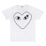 PLAY White T-Shirt Black Heart Outline and Emblem
