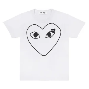 PLAY White T-Shirt Black Heart Outline and Emblem