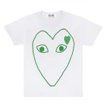 PLAY White T-Shirt with Green Outline Heart and Emblem