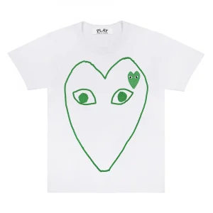 PLAY White T-Shirt with Green Outline Heart and Emblem