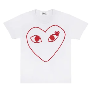 PLAY White T-Shirt with Red Outline Heart