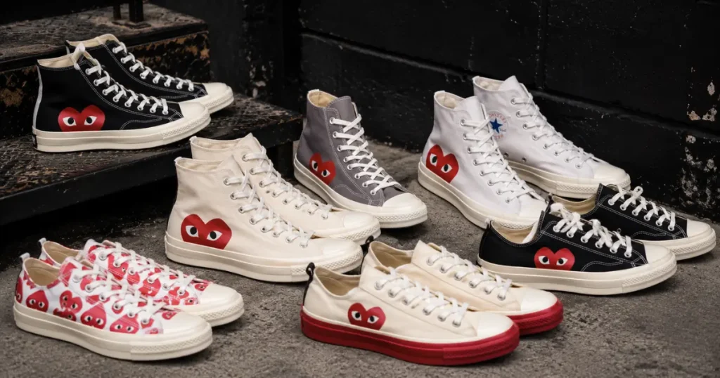 CDG Converse Chuck Taylor All Star with red heart logo on white canvas
